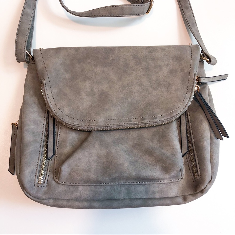 Large Gray Zipper Flap Crossbody - Picture 2 of 10